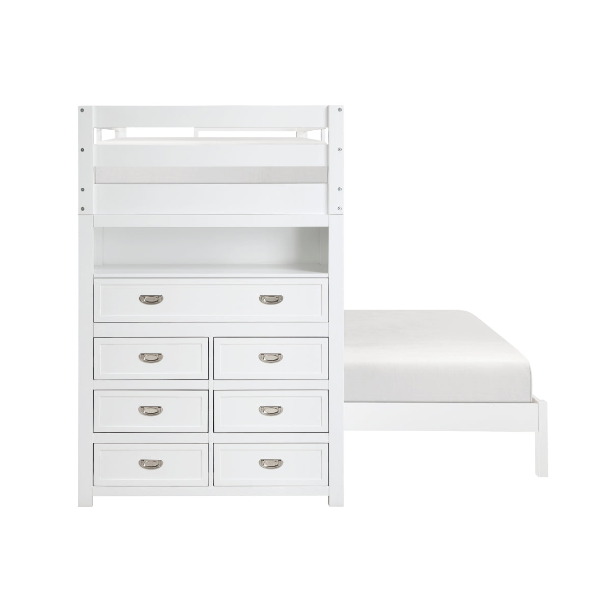B2024WHLTF-1* Twin/Full Loft Bunk Bed with Chest and Hidden Desk