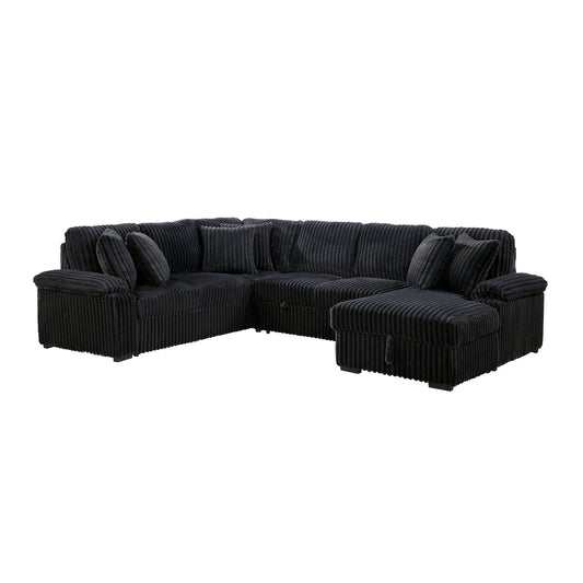 8317BLK*33LRC 3-Piece Sectional with Pull-out Bed, Right Side Chaise and Hidden Storage