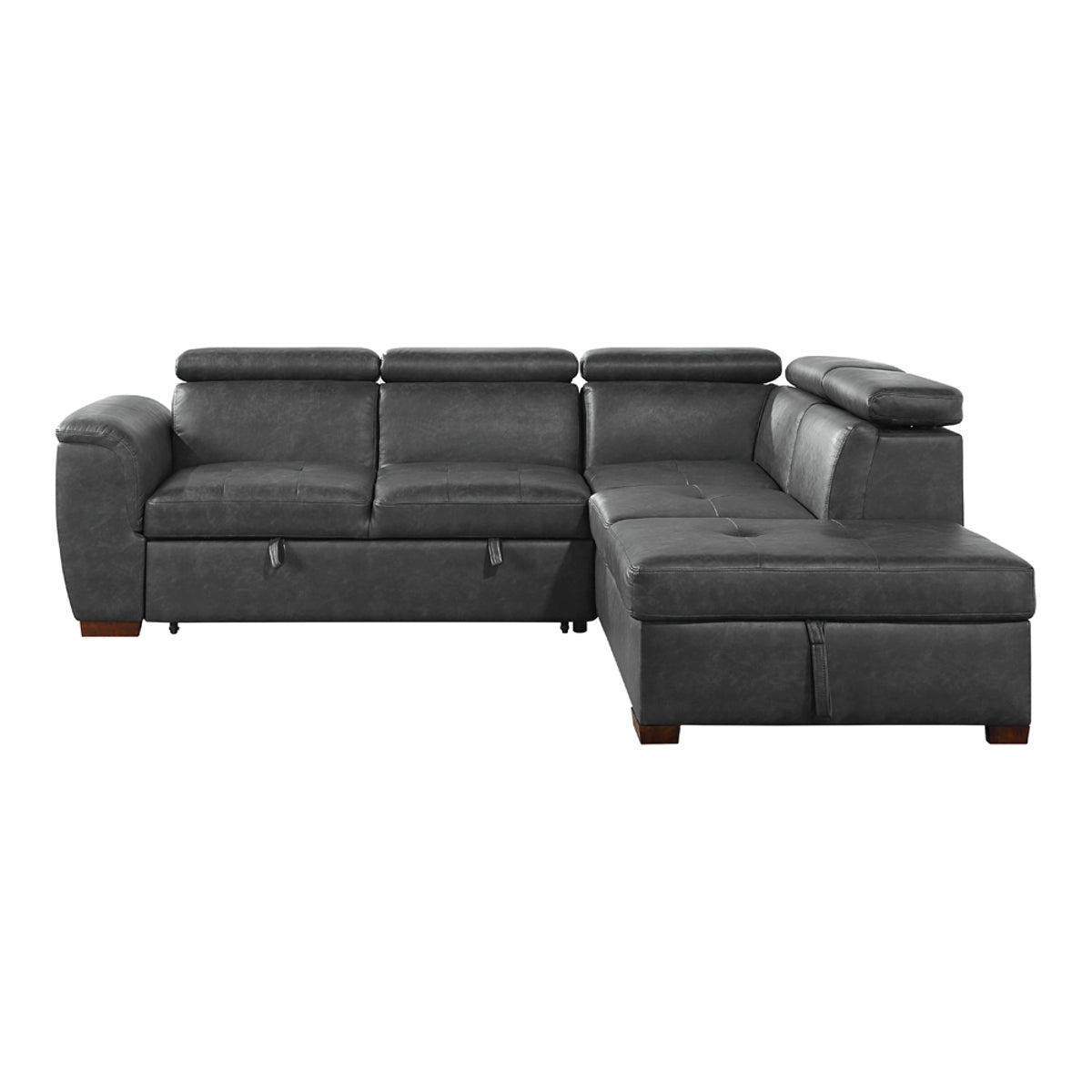 8567GY*SC 2-Piece Sectional with Pull-out Bed and Right Chaise with Hidden Storage, Adjustable Headrests