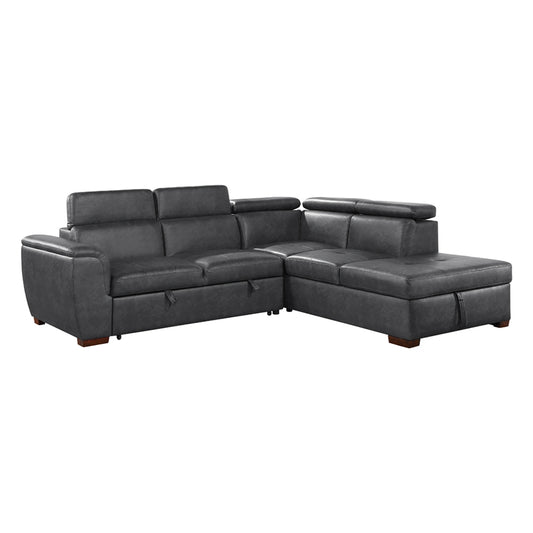 8567GY*SC 2-Piece Sectional with Pull-out Bed and Right Chaise with Hidden Storage, Adjustable Headrests