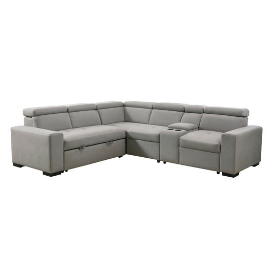 9219GY*SC 3-Piece Sectional with Adjustable Headrests, Pull-out Bed and Console