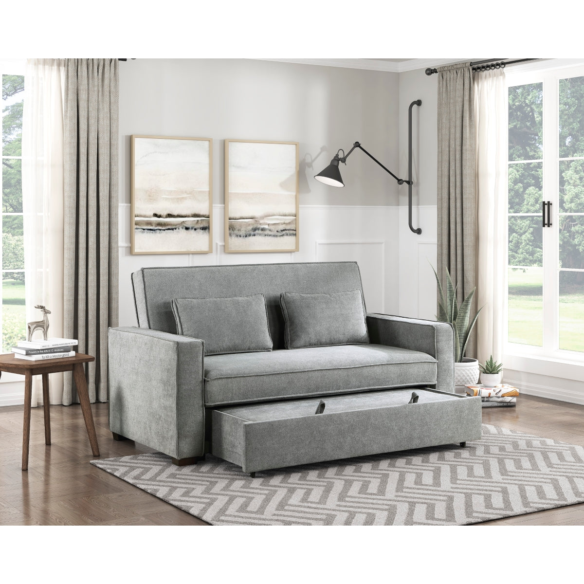 9238GY-3CL Convertible Studio Sofa with Pull-out Bed