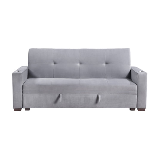 9258 Convertible Sofa Bed with Hidden Storage, Cup Holders and Charging Ports