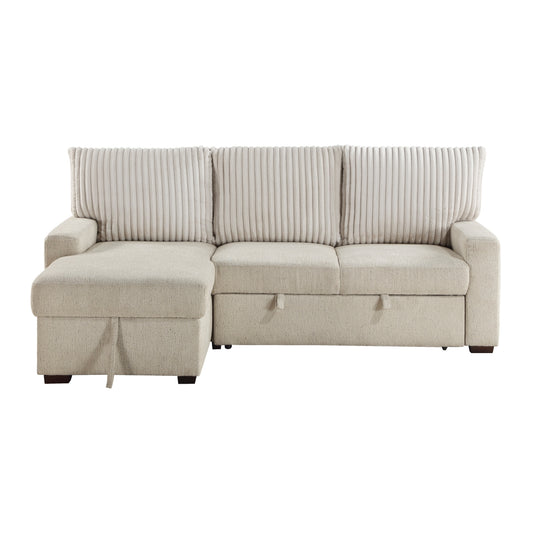 9605BE*2LCRL 2-Piece Sectional with Left Chaise and  Drop-Down Cup holders, Storage Pouch, Pull-out Bed and Hidden Storage