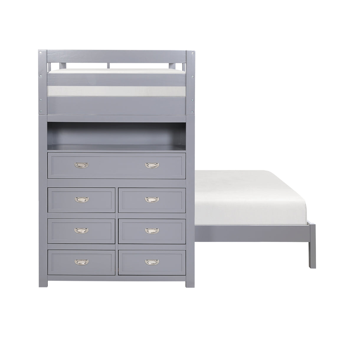 B2024GYLTF-1* Twin/Full Loft Bunk Bed with Chest and Hidden Desk