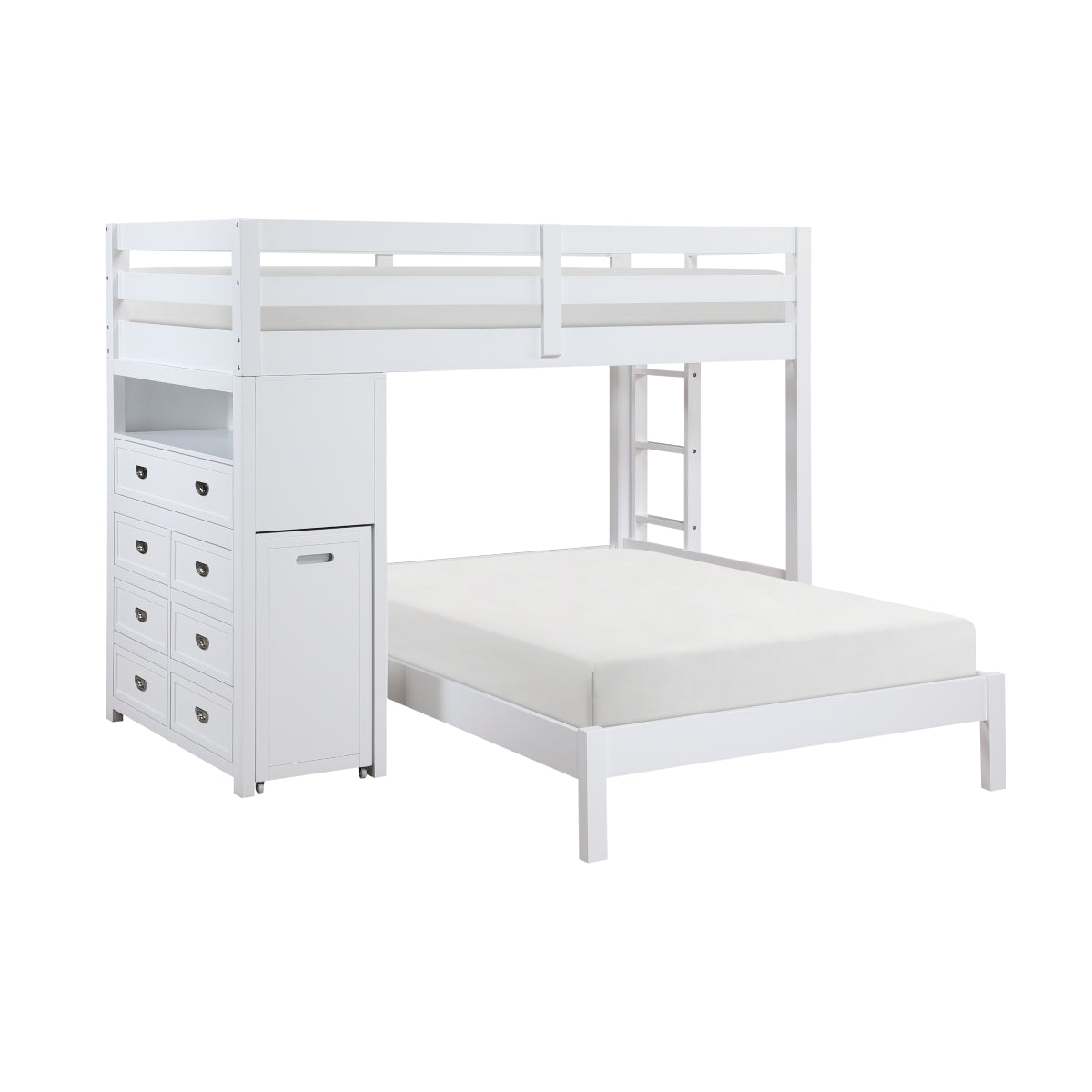 B2024WHLTF-1* Twin/Full Loft Bunk Bed with Chest and Hidden Desk
