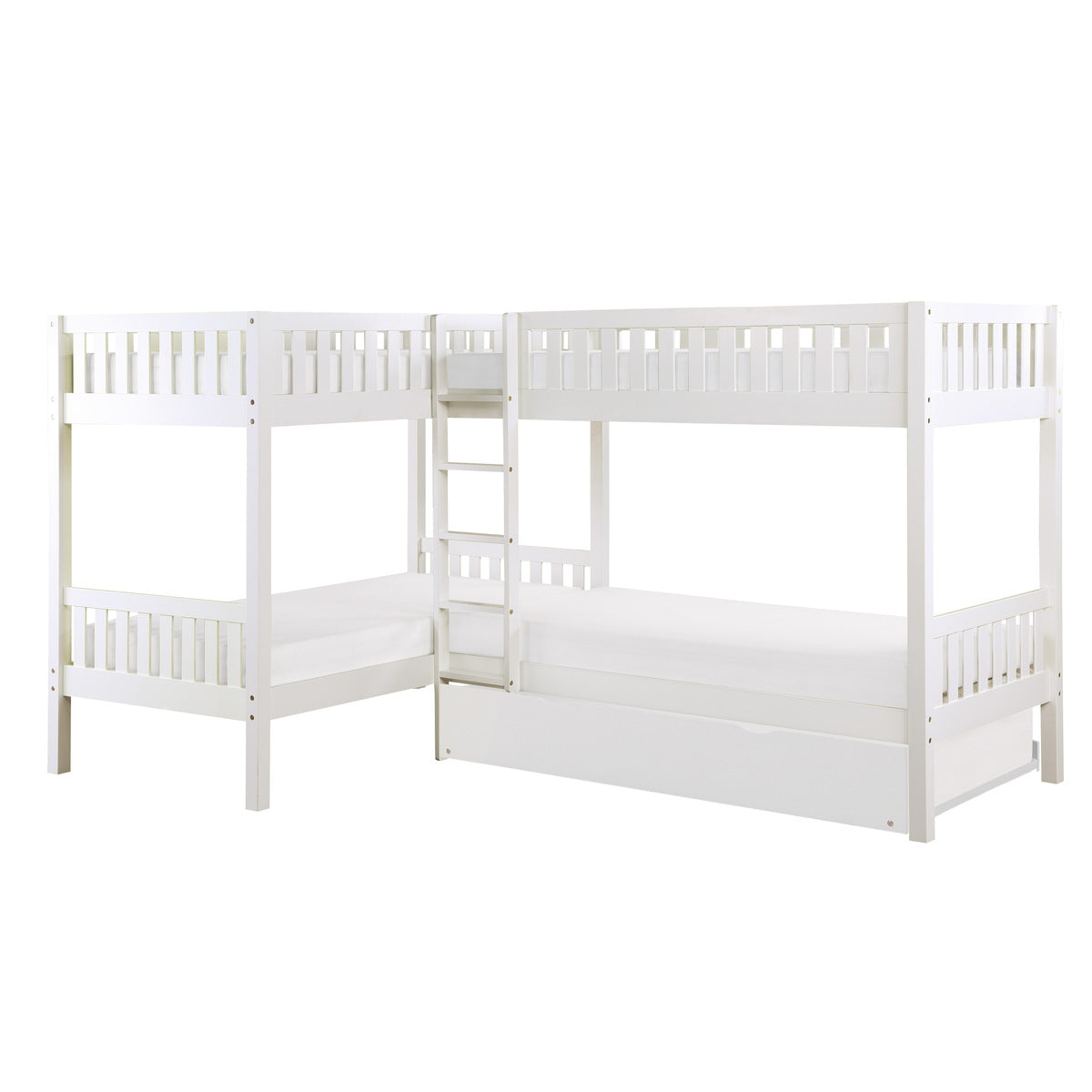 B2053CNW-1R* Corner Bunk Bed with Twin Trundle